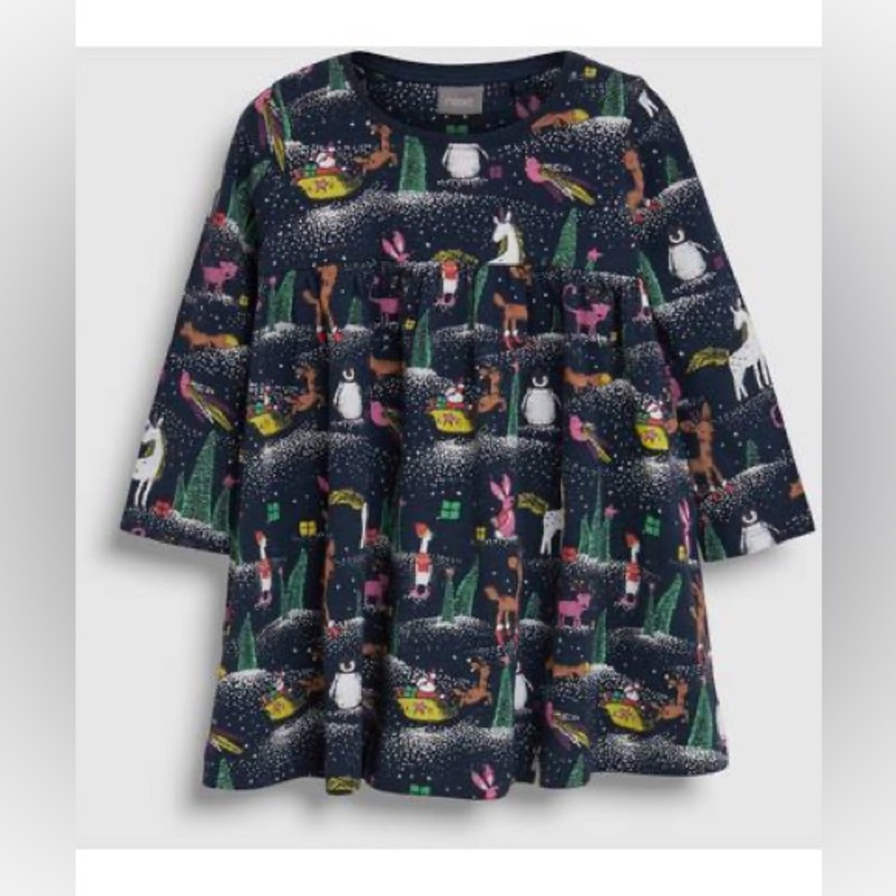 Next Toddler Girls Navy Christmas Print Dress